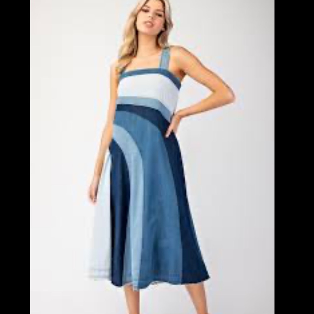 Anthropologie PILCRO myriad Blue Denim seamed smocked elastic back center 4 fit - Picture 7 of 12